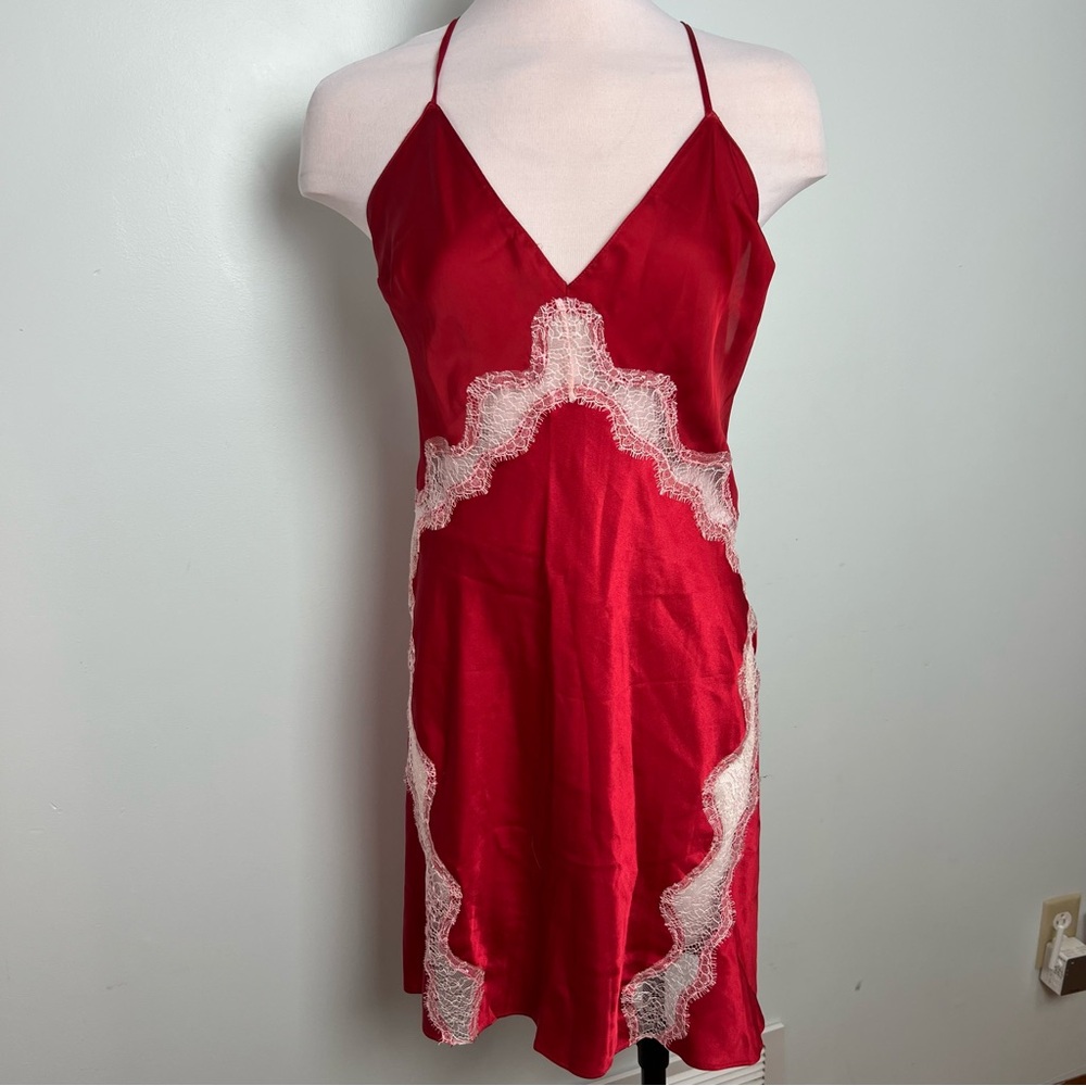 Victoria's Secret Red Satin Lace Slip Nightgown Chemise Teddy Women’s Size XL